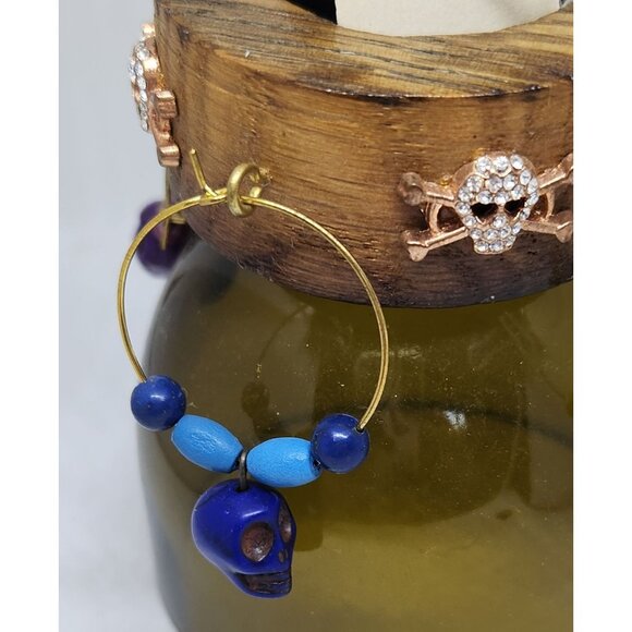 Colorful Skull-Themed Wine Glass Charms Set - 4 Unique Charms With Beads & Wood - Picture 13 of 15